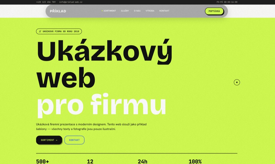 Snímek obrazovky cvičného redesignu webu